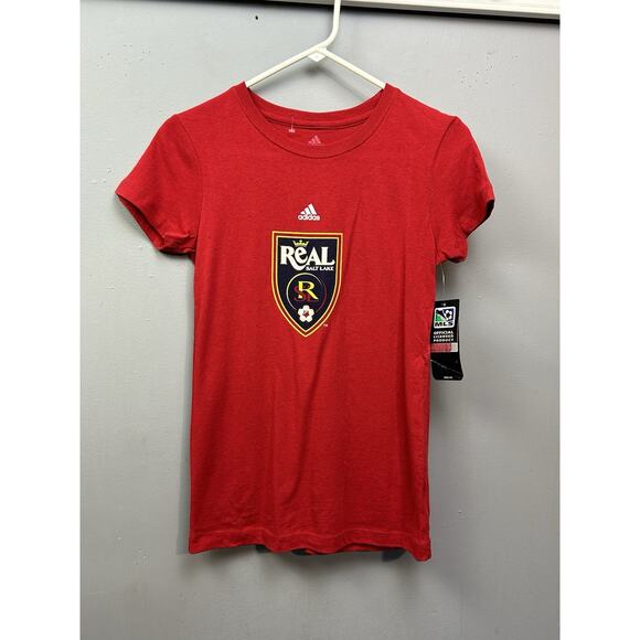 MLS Real Salt Lake Shirt Girls Large Adidas‎ Red Graphic NEW - Picture 1 of 8